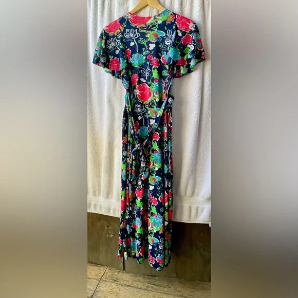 Jody T of California Colorful V-Neck Flutter Sleeve  Wrap Around Maxi Sundress - Picture 6 of 8